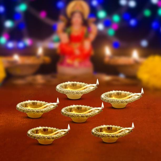 Shubhkart Nitya Dhan Kuber Festive Brass (Pack of 6) Table Diya