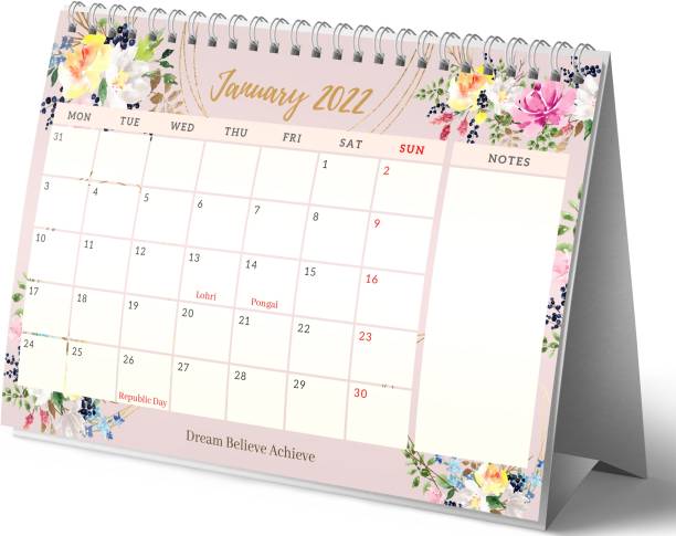 Lauret Blanc Table Calendar 2022 Planner and Organizer- A5 Size Standing Desk Calendar for Home and Office, Monthly Grid View with Notes Section 2022 Table Calendar