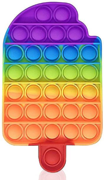 Aseenaa Pop It Fidget Toys | Ice Cream Shape Rainbow | Pack Of 1 | Pop Its Toy Set | Popits Stress Relief Rainbow | Poppit Silicone Gadgets | Push Pop Bubble Fidget Gift For Kids | Colour - Multi