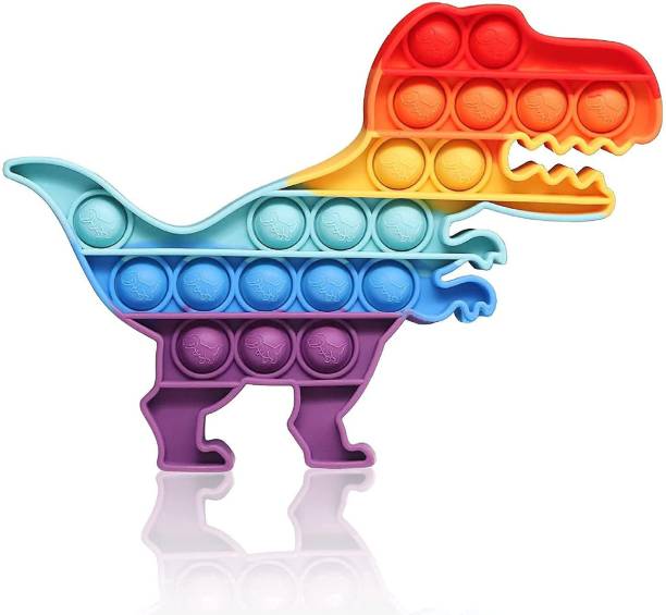Aseenaa Pop It Fidget Toys | Dinosaur Shape Rainbow | Pack Of 1 | Pop Its Toy Set | Popits Stress Relief Rainbow | Poppit Silicone Gadgets | Push Pop Bubble Fidget Gift For Kids | Colour - Multi