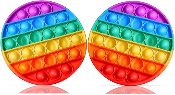 Aseenaa Pop It Fidget Toys | Round Rainbow Combo | Pack Of 2 | Pop Its Toy Set | Popits Stress Relief Rainbow | Poppit Silicone Gadgets | Push Pop Bubble Fidget Gift For Kids | Colour - Multi
