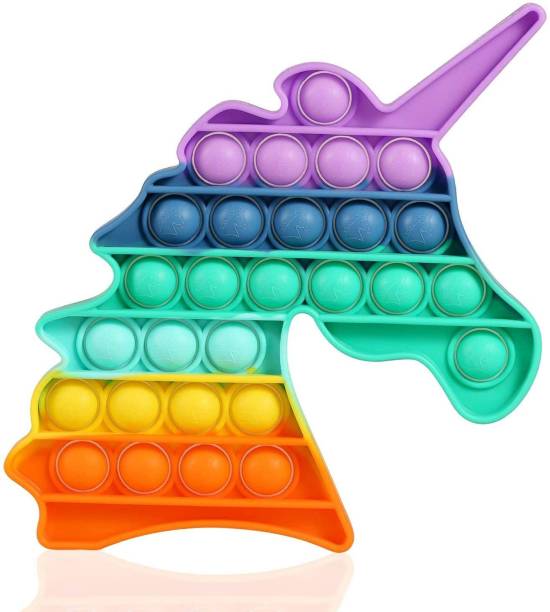 Aseenaa Pop It Fidget Toys | Unicorn Animal Rainbow | Pack Of 1 | Pop Its Toy Set | Popits Stress Relief Rainbow | Poppit Silicone Gadgets | Push Pop Bubble Fidget Gift For Kids | Colour - Multi