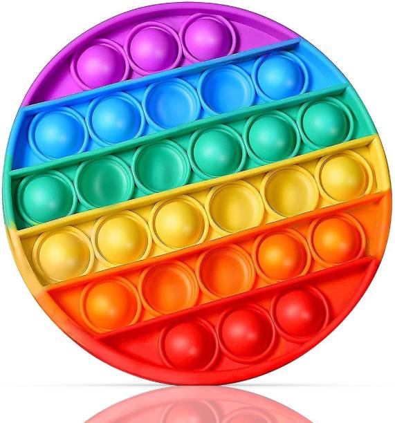 Aseenaa Pop It Fidget Toys | Round Rainbow | Pack Of 1 | Pop Its Toy Set | Popits Stress Relief Rainbow | Poppit Silicone Gadgets | Push Pop Bubble Fidget Gift For Kids | Colour - Multi