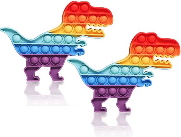 Aseenaa Pop It Fidget Toys | Dinasour Rainbow Combo | Pack Of 2 | Pop Its Toy Set | Popits Stress Relief Rainbow | Poppit Silicone Gadgets | Push Pop Bubble Fidget Gift For Kids | Colour - Multi