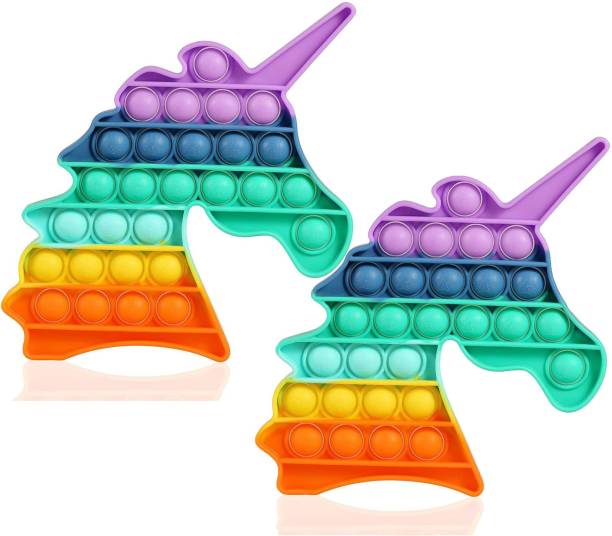 Aseenaa Pop It Fidget Toys | Unicorn Rainbow Combo | Pack Of 2 | Pop Its Toy Set | Popits Stress Relief Rainbow | Poppit Silicone Gadgets | Push Pop Bubble Fidget Gift For Kids | Colour - Multi