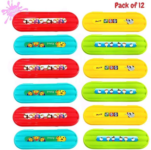 SmartCrafting Best return gift Durable Stationary Holder Pen Pencil Case Box for Kids/Boys/Girls,Plastic Pencil Boxes in Bulk Colorful Art Plastic Pencil Boxes