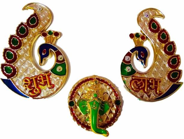 Quick Multicolour Metal Peacock Shubh Labh Ganesh Sticker for Wall Door Decoration for Diwali Medium Multicolour Metal Peacock Shubh Labh Ganesh Sticker for Wall Door Decoration for Diwali