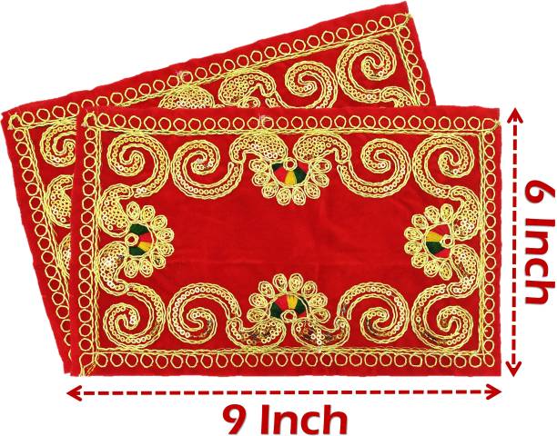 Bhakti Lehar ( Size: 6" X 9" Inch ) Embroidered Red / Maroon Velvet Cloth for Puja ( Size: 6" X 9" Inch ) / Pooja Aasan Kapda / Pooja Chowki Altar Cloth for Home Mandir, Temple, God & Goddess Asana Altar Cloth