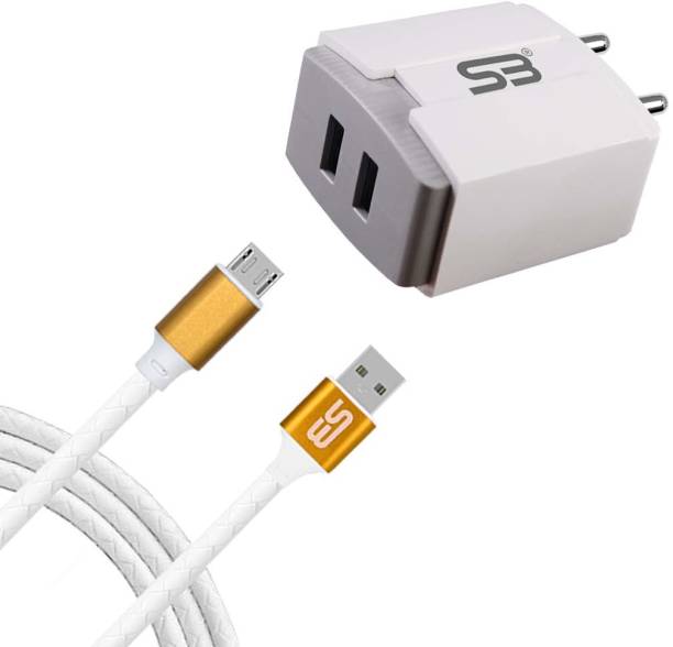 SB 3.4AMP Double USB Port Fast Charger 5W BIS Certified, Auto-detect Technology, with Micro USB (Metal Cap) Data Cable 3.0A Data & Sync Cable Gold Length 1 Meter Long Cable | Tangle Free | Unbreakable | Smooth Pvc Braided Compatible with Infinix S5 Lite, Infinix S6, Infinix Zero 8i, Infinix S5, Infinix Smart 3 Plus. 5 W 3.4 A Multiport Mobile Charger with Detachable Cable