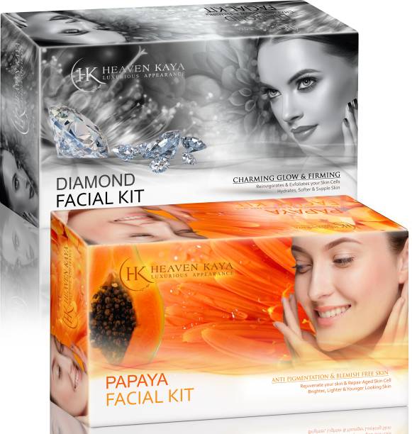 Heaven Kaya Diamond Facial Kit For Exfoliates Skin Cells (240g) + Papaya Facial Kit For Blemish Free Skin (240g)