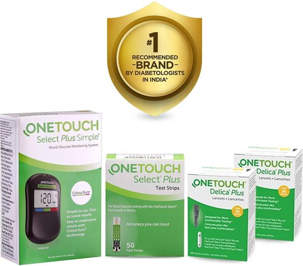 OneTouch Select Plus Simple Glucometer with 50 Select Plus Test strips with 50 Delica Plus Lancets Glucometer