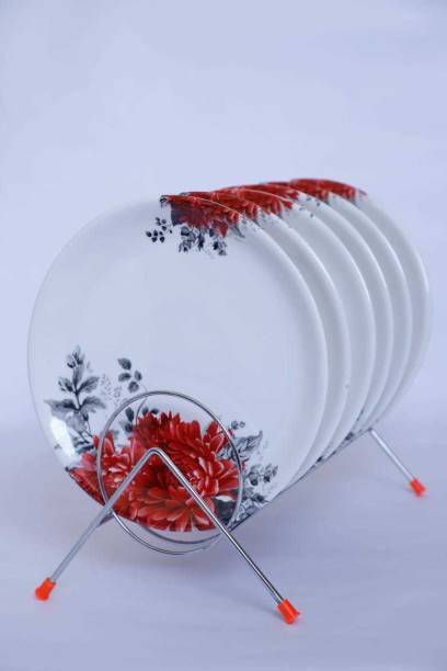 DRIZLING Floral Printed Melamine Round Snacks/Starters Quarter Dinner Plates/Plates for Kitchen Use Sizzler Tray