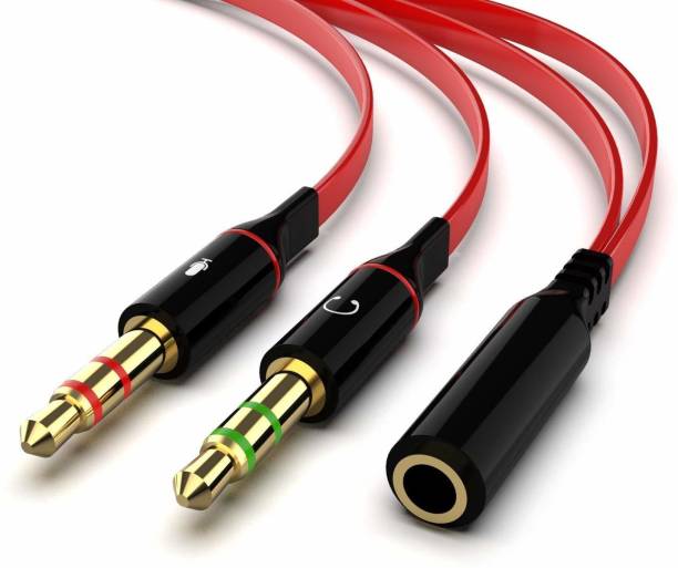 IKIS  TV-out Cable 3.5mm CTIA Jack Headset Adapter Mic and Audio Headphone Splitter Cable with Separate Microphone and Headphone Connector for Gaming Headset to PC - 1 Pack (Black & Red, 20 CM)