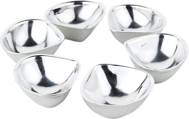 Metal Bear Double Walled Stainless Steel Diyas for Home/Decoration/Puja (Set of 6, Silver) Stainless Steel (Pack of 6) Table Diya Set