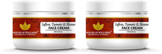House of Wellness Saffron Turmeric & Aloevera Face Cream | Daily Light Moisturizer Herbal Cream, Pack of 2 - 500 g