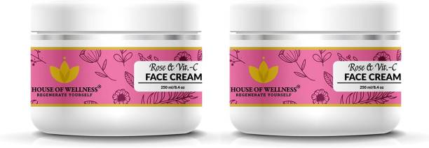 House of Wellness Rose & Vitamin C Face Cream | Daily Light Moisturizer Herbal Cream, Pack of 2 - 500 g