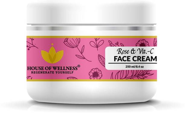 House of Wellness Rose & Vitamin C Face Cream | Daily Light Moisturizer Herbal Cream, 250 g