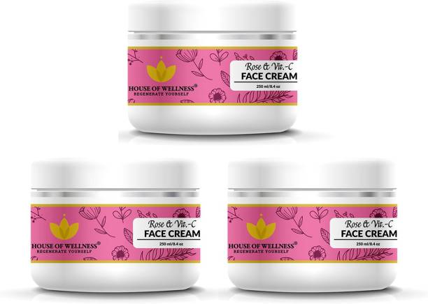 House of Wellness Rose & Vitamin C Face Cream | Daily Light Moisturizer Herbal Cream, Pack of 2 - 750 g