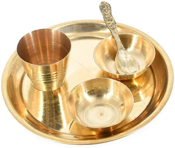 Ecommall Laddu Gopal Bhog Thali Set Pooja Thali Set | Kanha Ji Bhog Thali Set | Bhog Bartan for Puja/Bhog Thali Set for Mandir Diwali Pooja Thali | Spacial Diwali Gift Items Brass