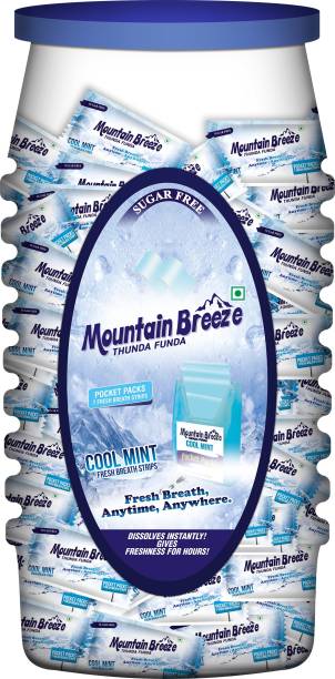 Mountain breeze Sugar-Free Coolmint Fresh Breath Strips JAR (Pack of 40) ( 7 Strips each cassette ) Pack of 40 x 7 = 280 Strips Mint Mouth Freshener