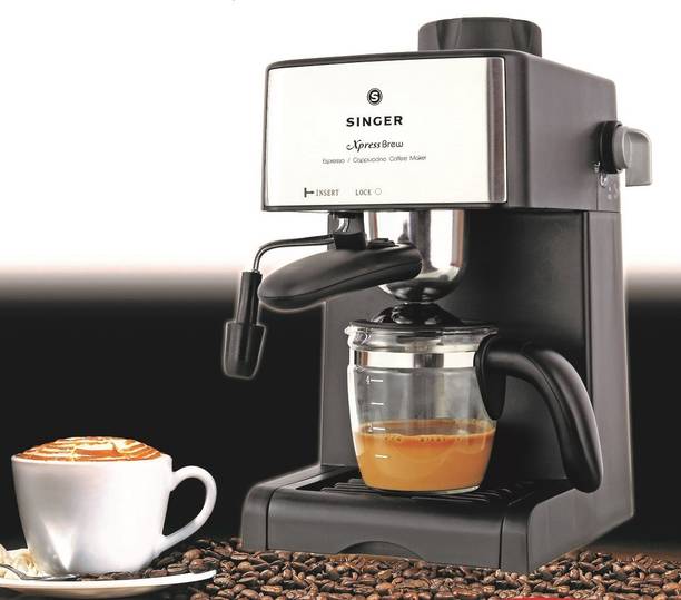 Singer Xpress Brew - Espresso Cappuccino Coffee Maker - Carafe Capacity 4 Cups (800 Watts, Black) 4 Cups Coffee Maker