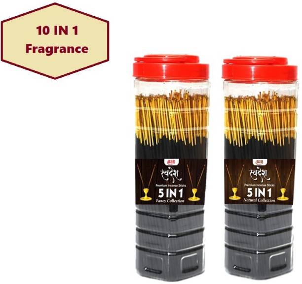 B2R 10 IN 1 Incense Sticks Agarbatti [ Low Smoke, 100% Natural ] Premium Fragrance for Room Freshener, Meditation, Yoga and Daily Pooja Agarbatti 1 KG ( 2 X 500 Gram ) B2R Natural &amp; Fancy Fragrance