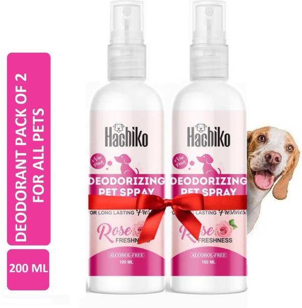Hachiko Best Quality Amazing (Pack of 2) Odor Dog Deodorizing Perfume Rose Spray Dog Body Spray Deodorizer Freshener For All Dog Breeds Dog & Cat Dog, Cat, Rabbit, Hamster, Safe Deodorant (200 ml) Deodorizer