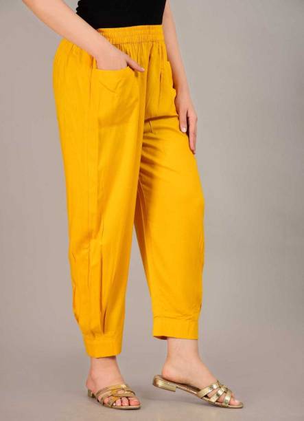 Krishna Enterprises Regular Fit Women Yellow Trousers