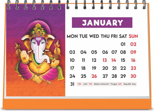 ESCAPER Lord Ganesha 2022 Devotional Table Calendar (A5 Size - 8.5 x 5.5 inch - 12 Pages Month Wise), Religious Calendar 2022 2022 Table Calendar