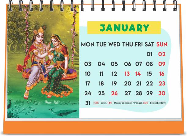 ESCAPER Lord Krishna Lord Ganesha 2022 Devotional Table Calendar (A5 Size - 8.5 x 5.5 inch - 12 Pages Month Wise), Religious Calendar 2022 2022 Table Calendar