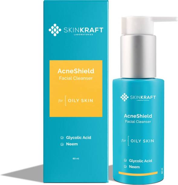 Skinkraft AcneShield Facial Cleanser - Face Wash For Acne Prone Oily Skin - Removes Excess Sebum - Clears Clogged Pores - Reduces Acne Breakouts & Pimples - Dermatologist Approved - 60 ml