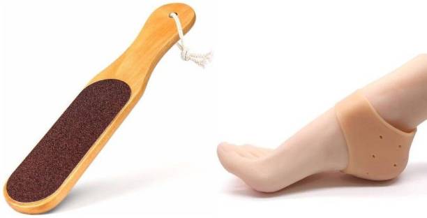 Lusty soul Anti heel crack set socks Heel Support & Double Sided Foot Scrubber, Wooden Handle Foot Scrubber For Dead Skin Callus Remover Pedicure Tool, 35 Gram