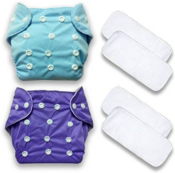 BABIQUE 2 button reusable cloth diaper with 4 white fine quality insert - (blue,sky) in color - M - L
