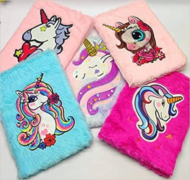 RD Zoom Enterprises new A5 Notebook Stylish unicorn Feather diary for girls with fur-Multi color 100 Pages