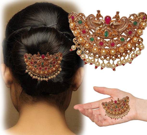 VAGHBHATT Southern Aambada Juda/Pin Hair Brooch for Women Hair Jewelry Indian Hair pin Hair Decoration, Hair Brooch with Hook Wedding Bridal Hair Accessories for Girls and Women (AambadaPin-7) Bun Clip