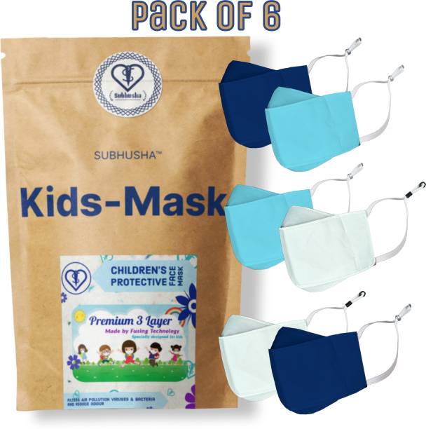 SUBHUSHA SUPER SAFETY 4 Layer Cotton kids 3D mask combo pack Reusable Washable Breathable Skin Friendly Soft Cotton Fabric Face Mask with Adjustable Ear loops for Boys Girls Children Babies (Anti Pollution Mask , Anti Viral Mask , Anti Bacterial Mask ) (School Mask , Outdoor Mask , Kids Party Mask) (Child Mask , Kids Mask 3 years, Kids Mask 4 years , kids Mask 5 years , kids mask 6 years , kids mask 7 years , kids mask 8 years , kids mask 9 years , kids mask 10 years up to 14 yrs ) 3D-6PCS-kids Plain N.Blue, S.Blue White Reusable, Washable Cloth Mask