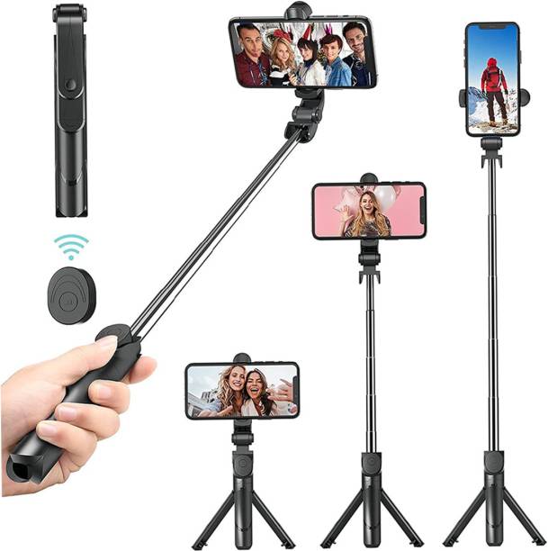 ATSolutions ™ Top Selling High Quality professional handheld tripod selfie stick 3in1 bluetooth extendable selfie stick mini tripod multi-function wireless bluetooth xt-01, xt-02 selfie stick with remote shutter 360 rotate extendable handheld foldable mini tripod stand for smartphones Tripod, Tripod Kit, Tripod Ball Head (Black, Silver, Supports Up to 400 g) Tripod