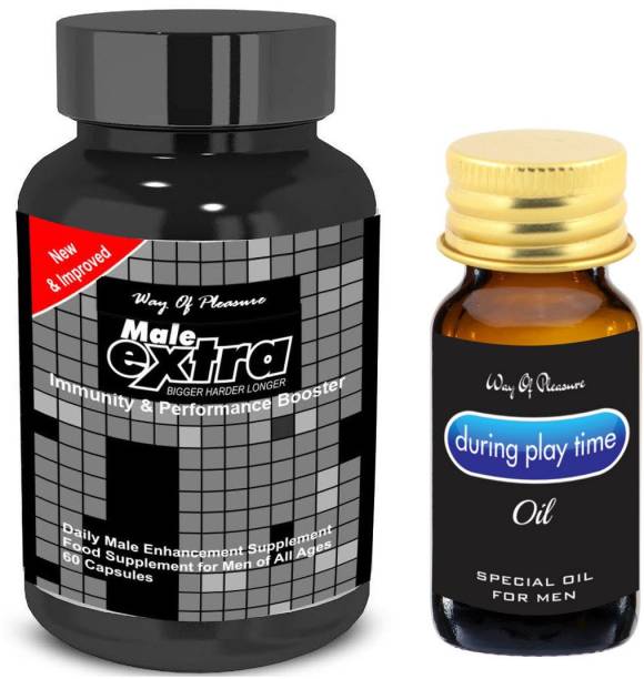 Way Of Pleasure Male Extra 60 Capsules With During Play Time Ayurvedic Oil 15ml For Men's