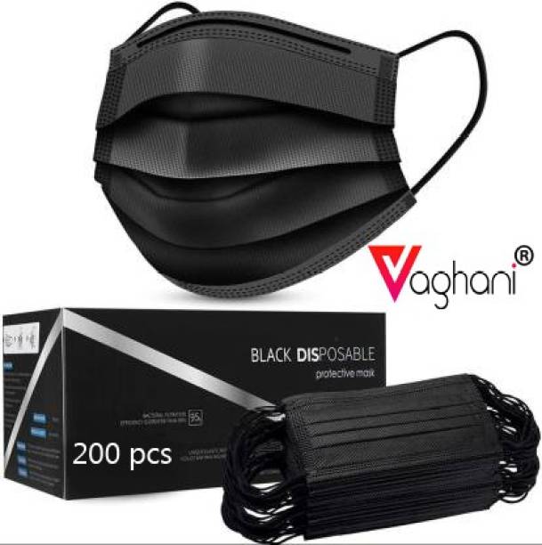 Vaghani 200 Pcs With Nose Pin Black Units With Nose Pin Disposable Iso Mark 3 Ply Pharmaceutical Breathable Surgical Pollution Face Mask Respirator with 3 Layer For Men, Women, Kids( Primium Quality) 3 Ply Surgical Mask (200 Piece) ( Black )( Primium ) Surgical Mask With Melt Blown Fabric Layer