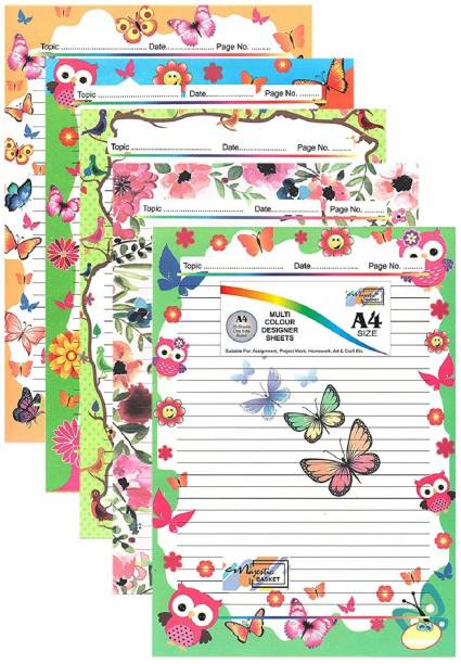 DSR Multipurpose Art and Craft Sheets One Side Ruled Lines and Colour Paper for Assignment, Project A4 100 gsm Project Paper