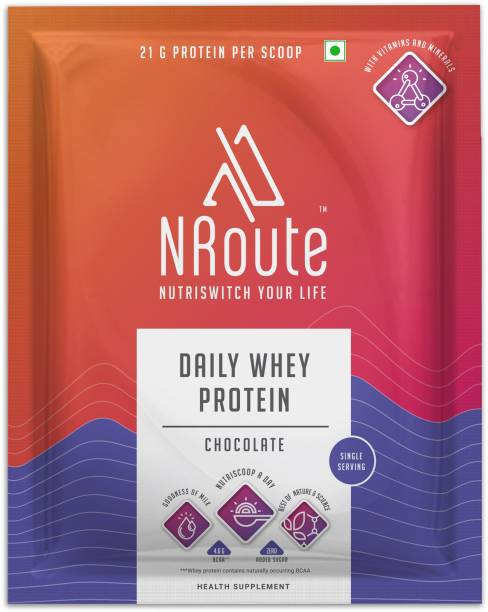 NRoute Daily Whey Protein Powder Sachet Chocolate 30g|21g of Protein per 30g serve Whey Protein