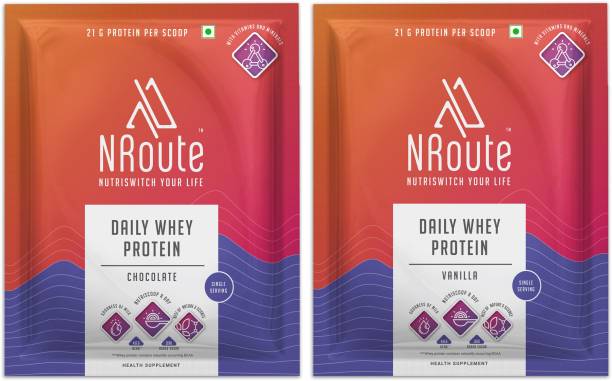 NRoute Daily Whey Protein Powder Sachets Chocolate 30g with Vanilla 30g Combo Pack Whey Protein