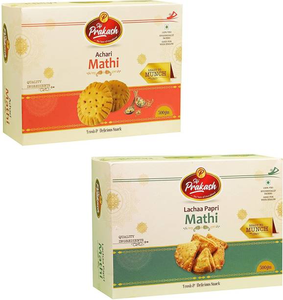 Sifi Prakash Pure & Healthy Achari Mathi 500g & Lachha Papdi Mathi 500g Combo | Mathri | Nimki | Evening Tea Time Snacks | Crispy | Namkeen | Ready to eat | Snacks | Preservatives Free | Gift |