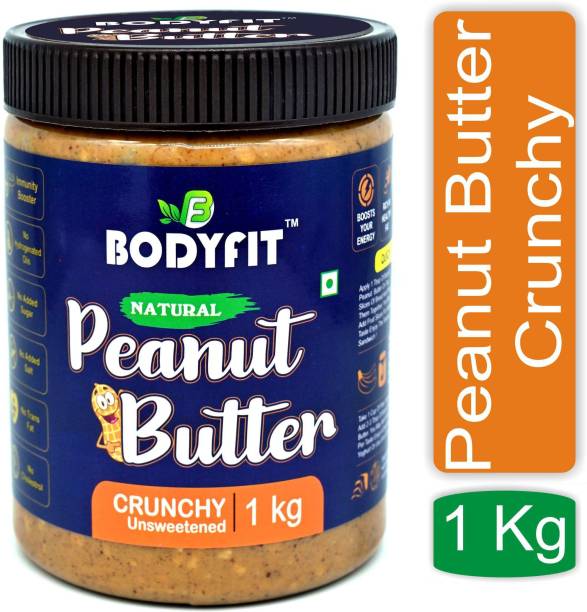 BodyFit NATURAL PEANUT BUTTER CRUNCHY | HIGH PROTEIN | Unsweetened | Made with 100% Roasted Peanuts |30% Protein | No Added Salt | No Hydrogenated Oils | No Added Sugar| 1 kg