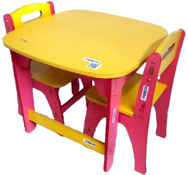 NISE Primium Multi-Utility Desk With 2-Chair’s Set,Study/Dinning/Play/Workstation etc Made of Prelam MDF Material, Colour Combination: Yellow & Pink. Ergonomically Design. Solid wood Desk Chair