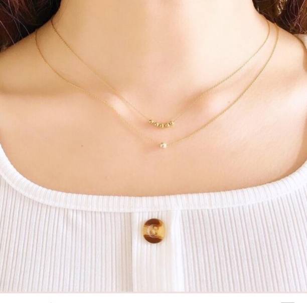 ReNi Enterprise Double Layer Gold Plated Necklace Pearl Gold-plated Plated Brass Necklace