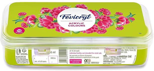 Pidilite Fevicryl Acrylic Colours set- Sunflower Kit (10 Colours x 15 ml) DIY Paint, Rich Pigment, Non-Craking Acrylic Paint for Canvas, Wood, Leather, Earthenware, Metal