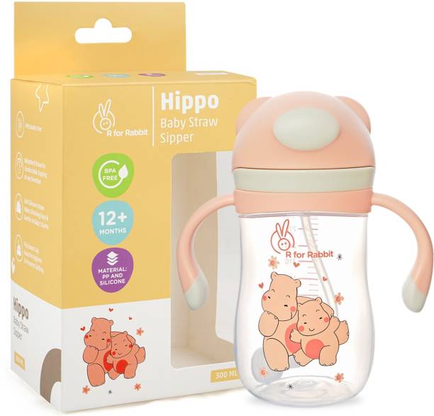 R for Rabbit Premium Hippo Baby Straw Sipper Bottle 300 ml|10 fl oz|Anti Spill Sippy Cup with Soft Silicone Straw BPA Free & Non Toxic for Baby or Kids of 12 Months