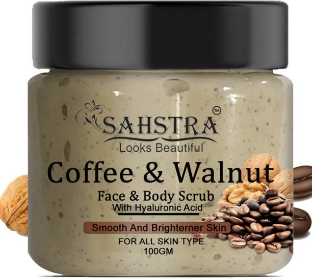 SAHSTRA Coffee Walnut Scrub - Deep Cleansing, Glowing, Cellulite, Ageing Skin & Tan removal, blackhead and blemishes Scrub Fruit Extracts Caffeinated Facial  Scrub