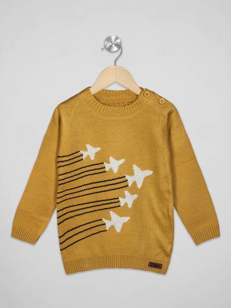 The Sandbox Clothing Co Printed Round Neck Casual Boys Brown Sweater